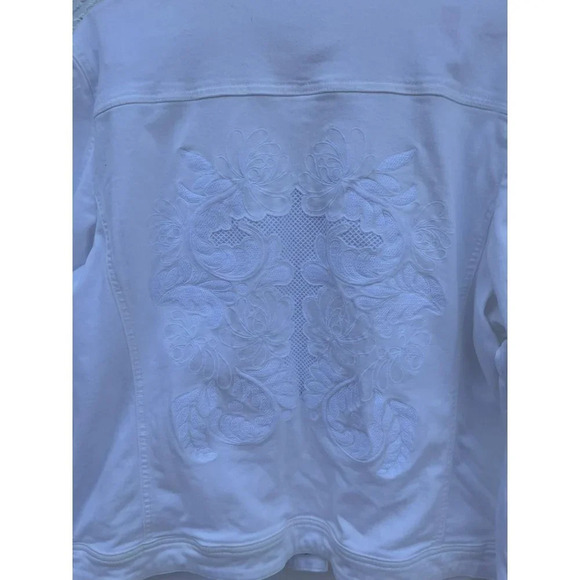Chicos Womens Long Sleeve Floral Embroidery Jean Jacket White Sz 4 - Picture 10 of 12